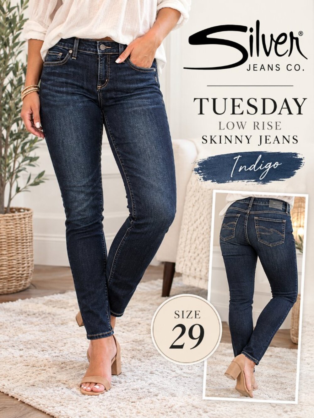 Silver Jeans Co Tuesday Low Rise Skinny Jeans Indigo NWT Size 29